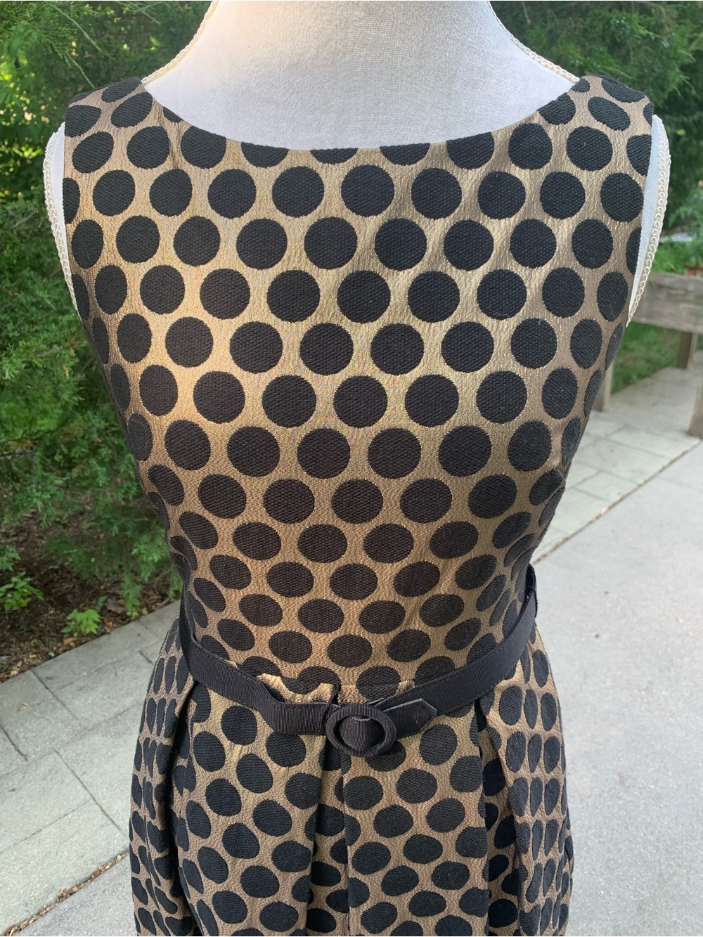 Eliza J Beige and Black Polka Dot Sleeveless Midi Dress with Belt - Picture 5 of 8